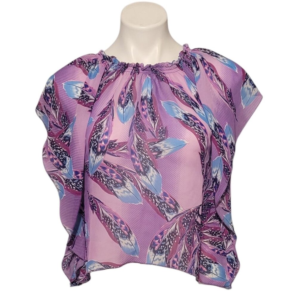 Knitworks Flowy Sheer Top Size Medium (10-12) Purple Feathers Hippie